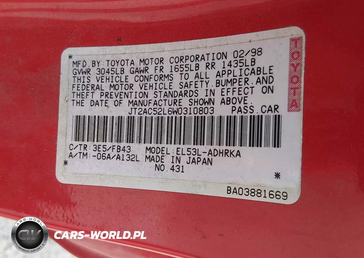 1998 Toyota Tercel Ce VIN:JT2AC52L6W0310803 - 9