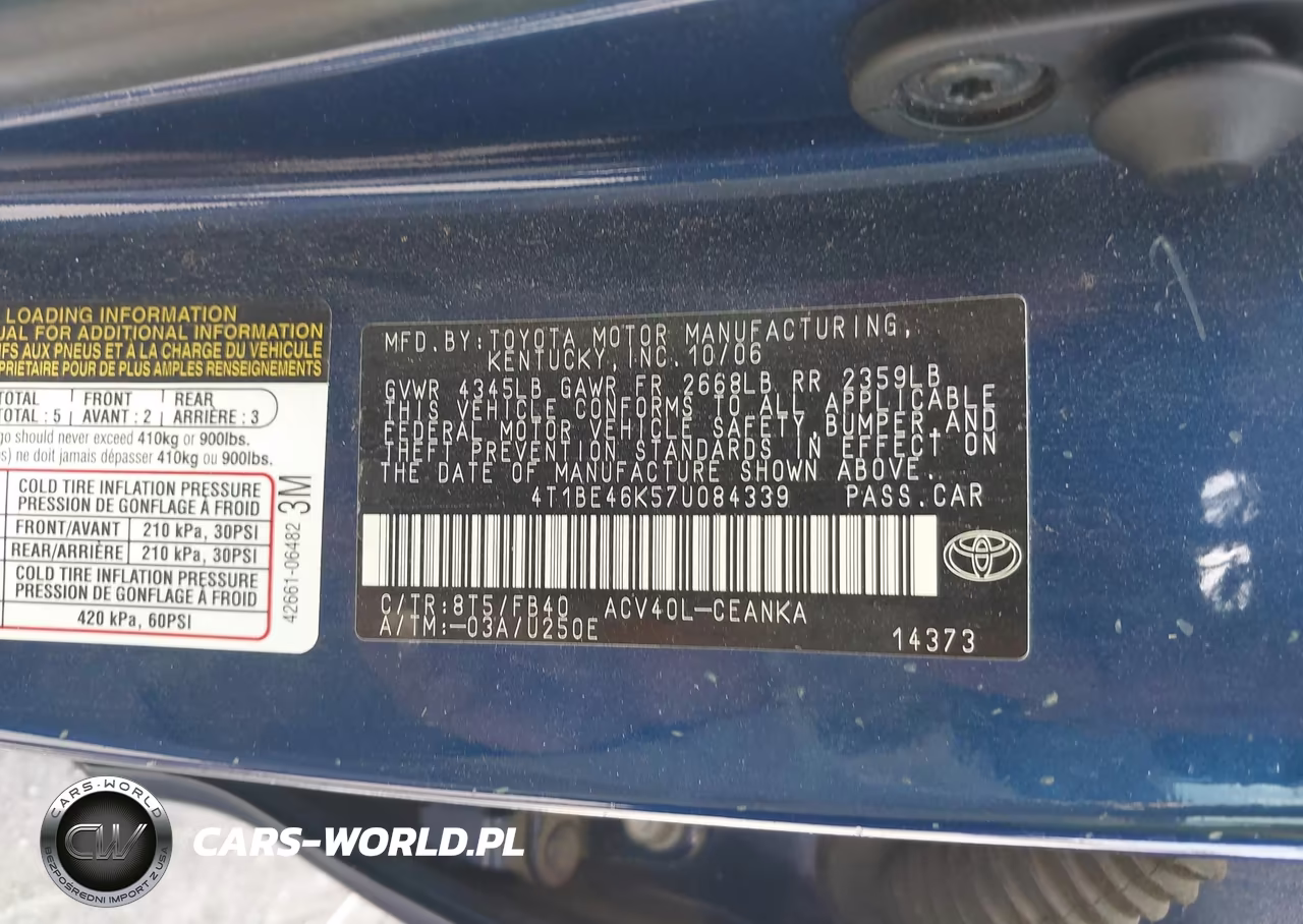 2007 Toyota Camry Le VIN:4T1BE46K57U084339 - 9