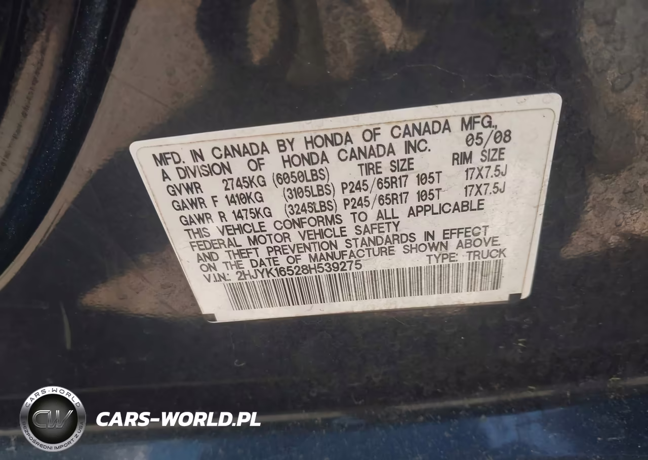 2008 Honda Ridgeline Rtl VIN:2HJYK16528H539275 - 9