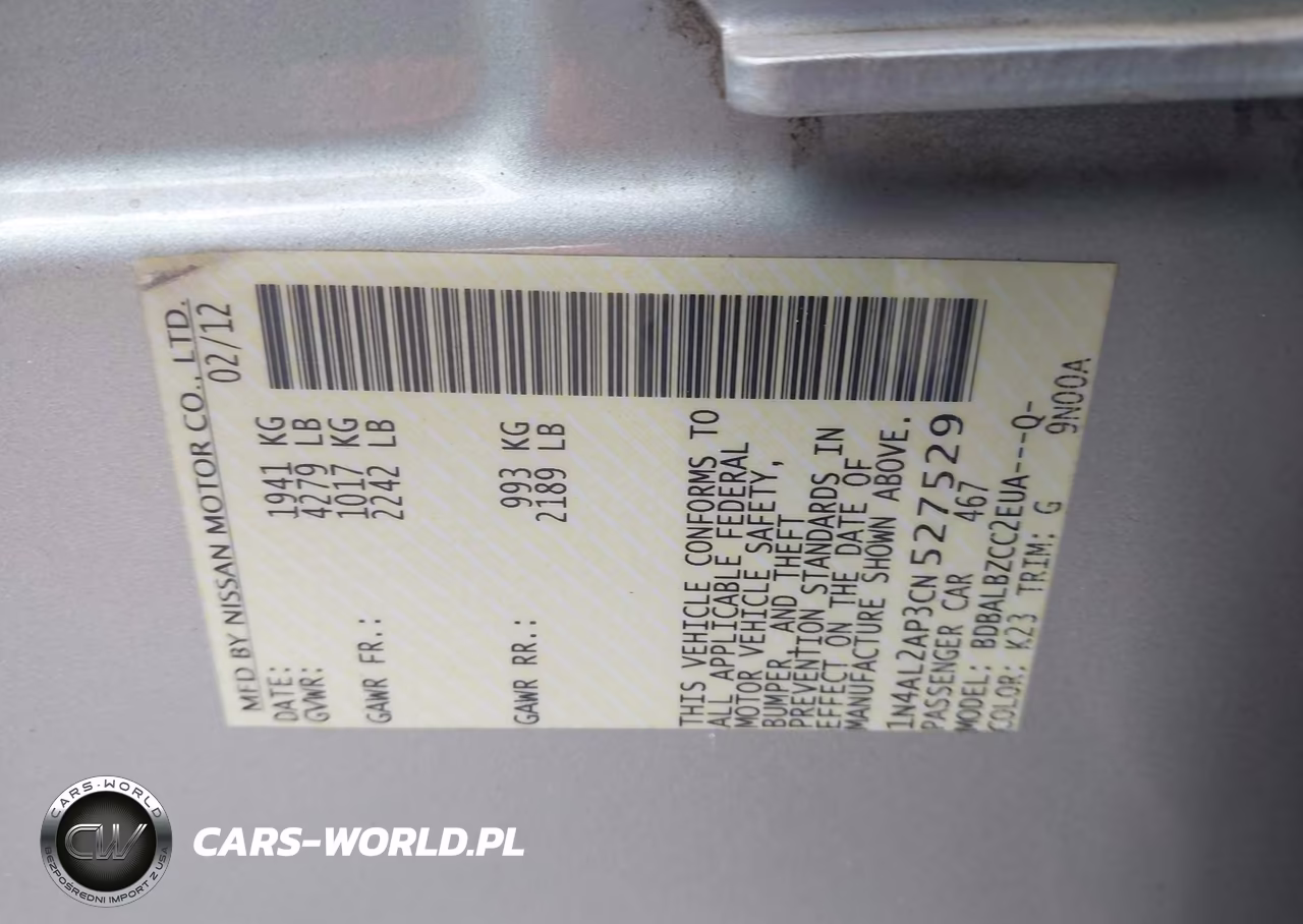 2012 Nissan Altima 2.5 S VIN:1N4AL2AP3CN527529 - 9