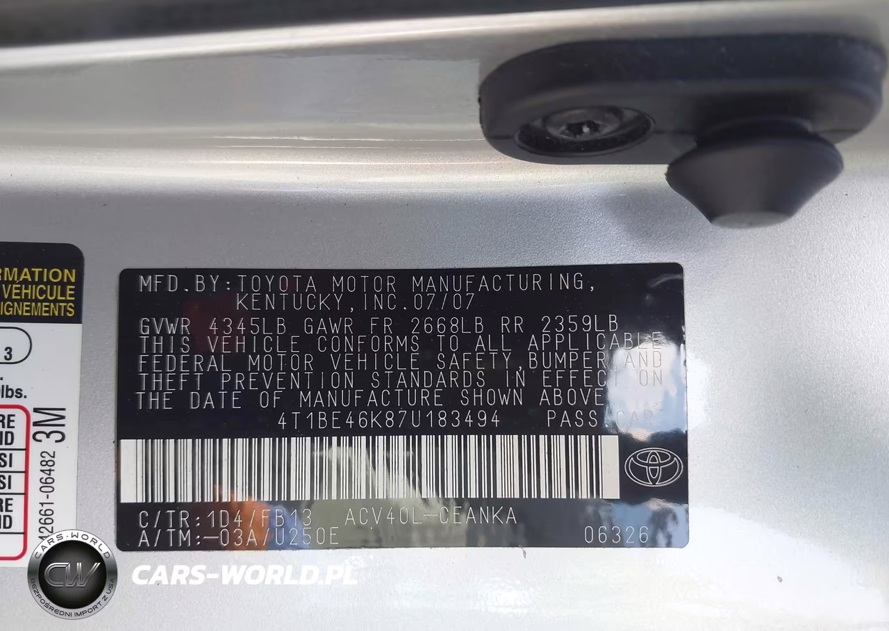 2007 Toyota Camry Le VIN:4T1BE46K87U183494 - 9