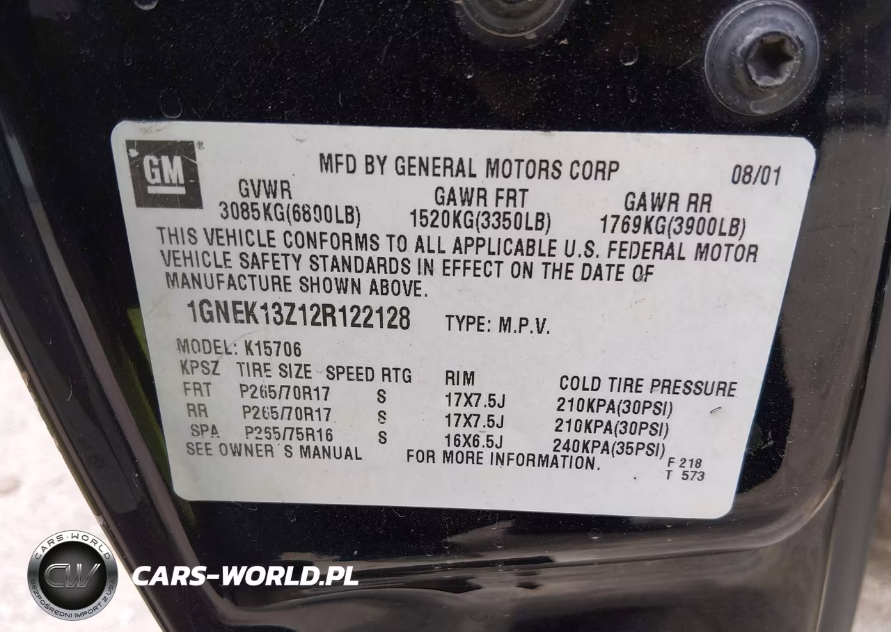2002 Chevrolet Tahoe Z71 VIN:1GNEK13Z12R122128 - 9