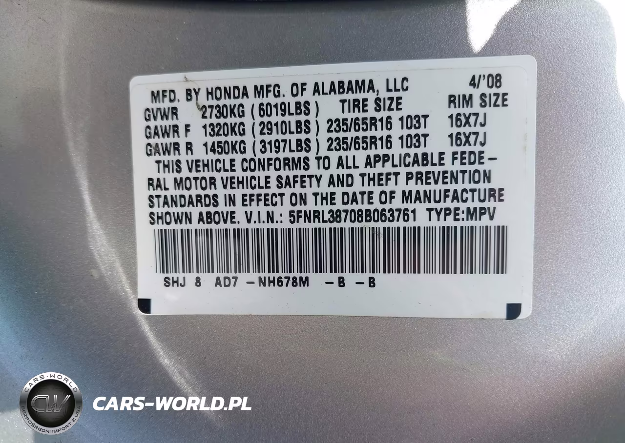 2008 Honda Odyssey Ex-L VIN:5FNRL38708B063761 - 9