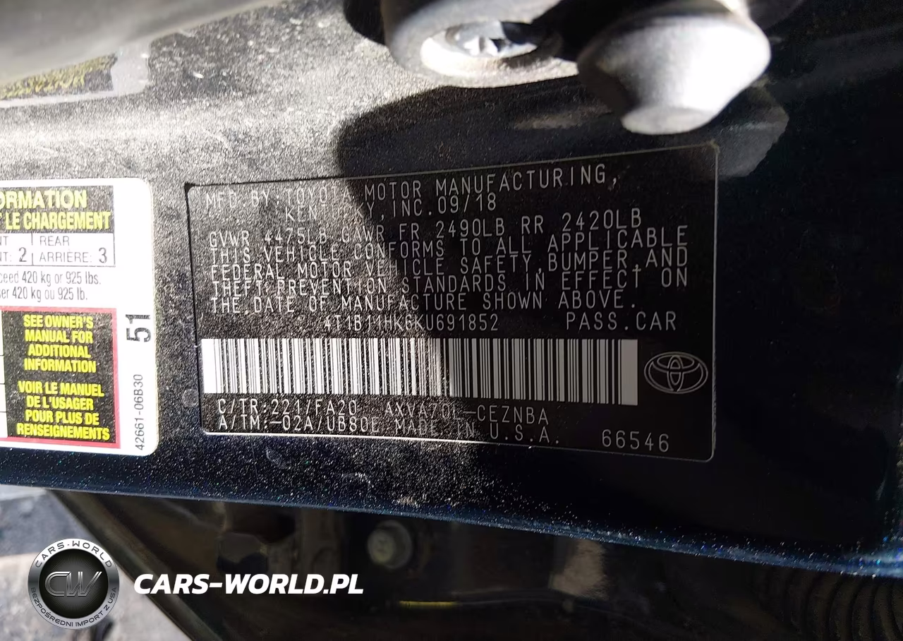 2019 Toyota Camry Le VIN:4T1B11HK6KU691852 - 9