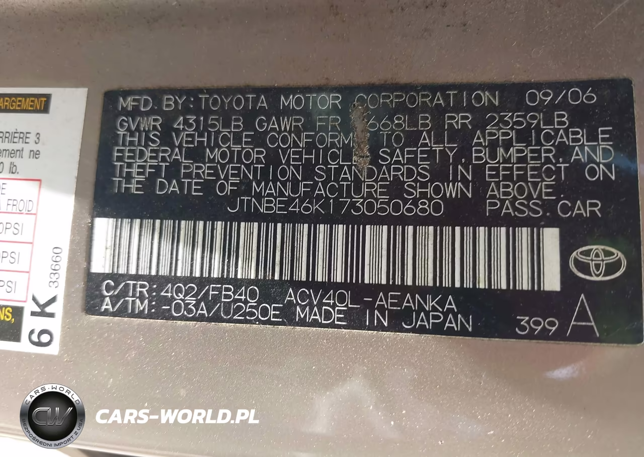 2007 Toyota Camry Ce VIN:JTNBE46K173050680 - 9