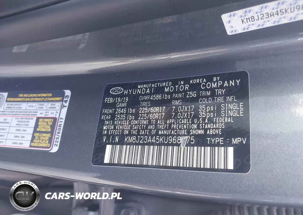 2019 Hyundai Tucson Se VIN:KM8J23A45KU968975 - 9