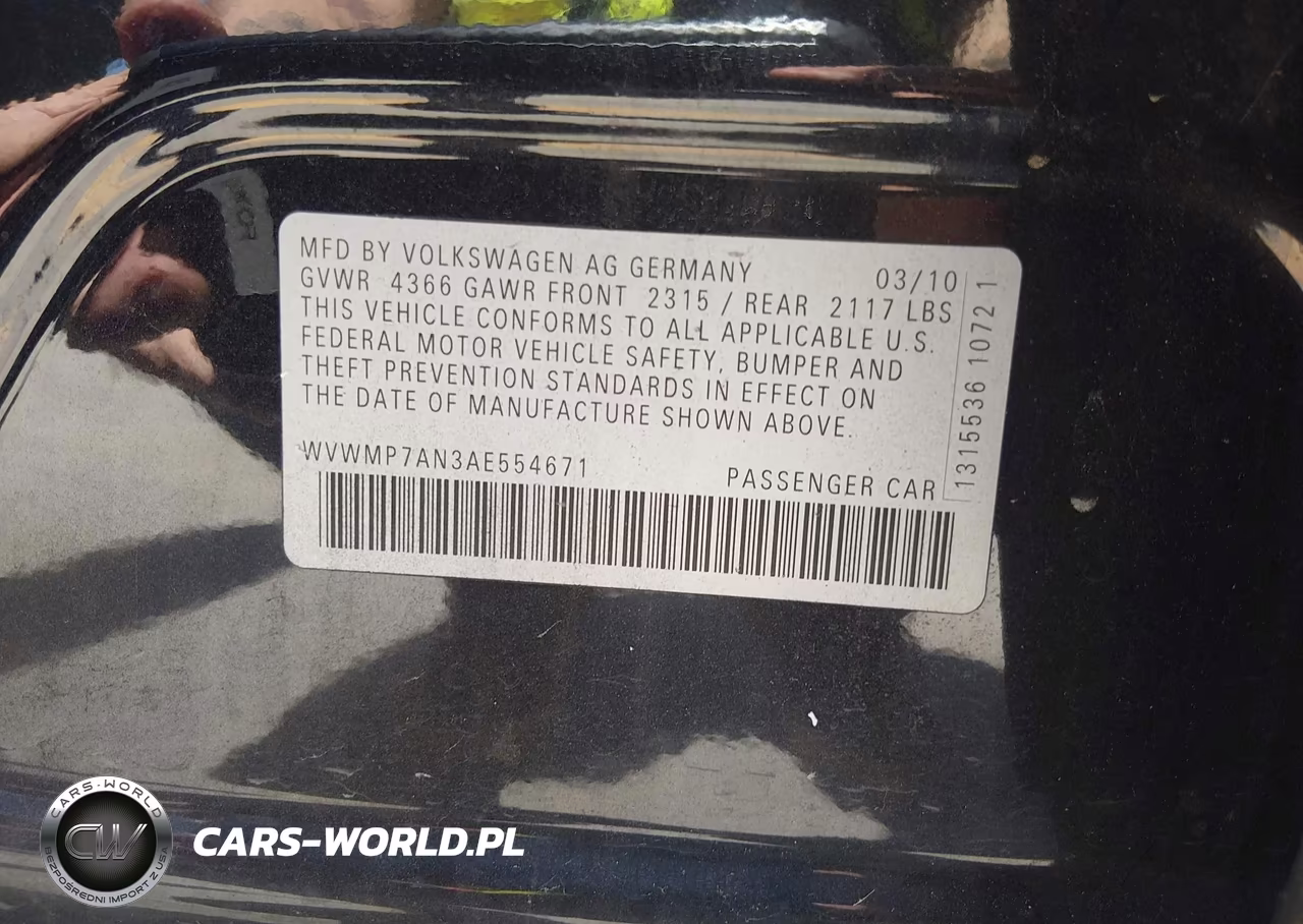 2010 Volkswagen Cc Sport VIN:WVWMP7AN3AE554671 - 9