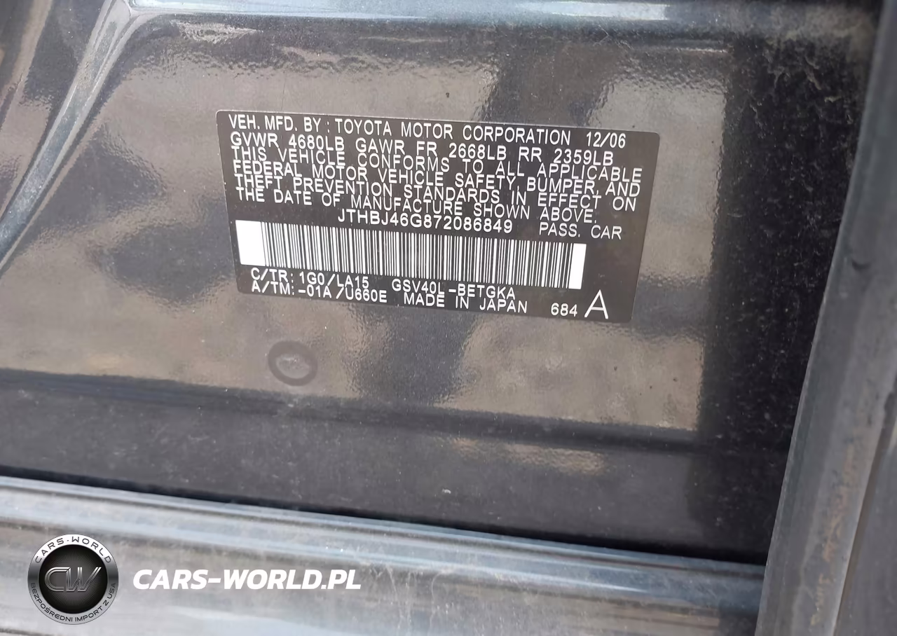 2007 Lexus Es 350 VIN:JTHBJ46G872086849 - 9