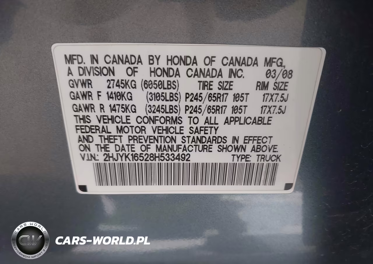 2008 Honda Ridgeline Rtl VIN:2HJYK16528H533492 - 9