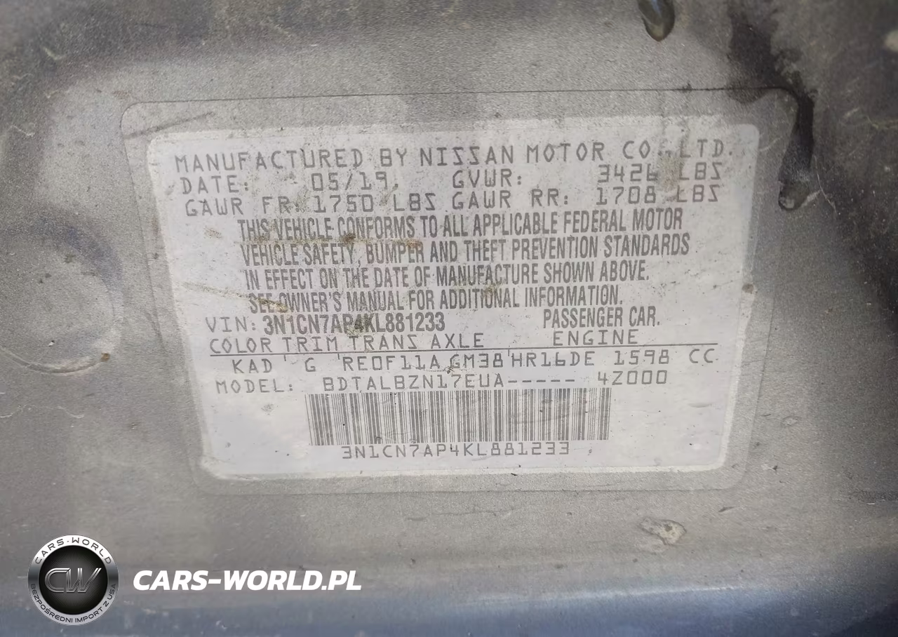 2019 Nissan Versa 1.6 Sv VIN:3N1CN7AP4KL881233 - 9
