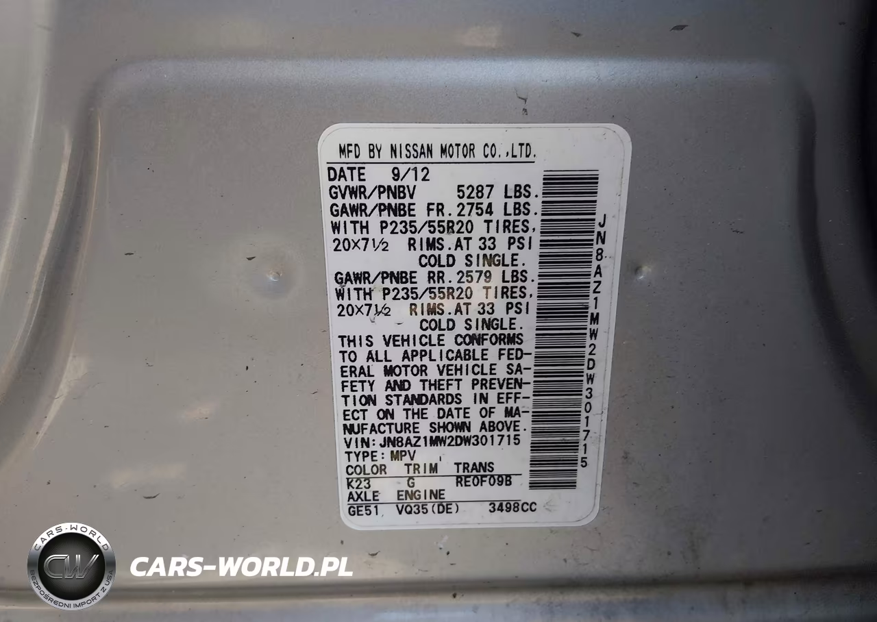2013 Nissan Murano Le VIN:JN8AZ1MW2DW301715 - 9