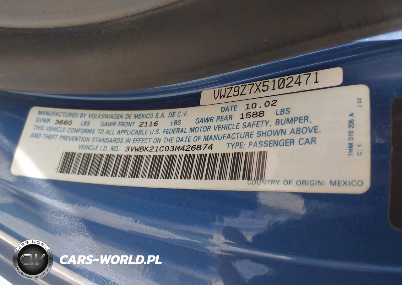 2003 Volkswagen New Beetle Gl VIN:3VWBK21C03M426874 - 9