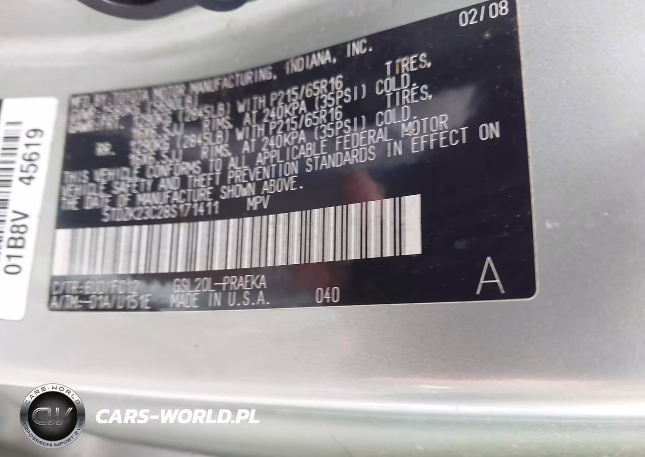 2008 Toyota Sienna Le VIN:5TDZK23C28S171411 - 9