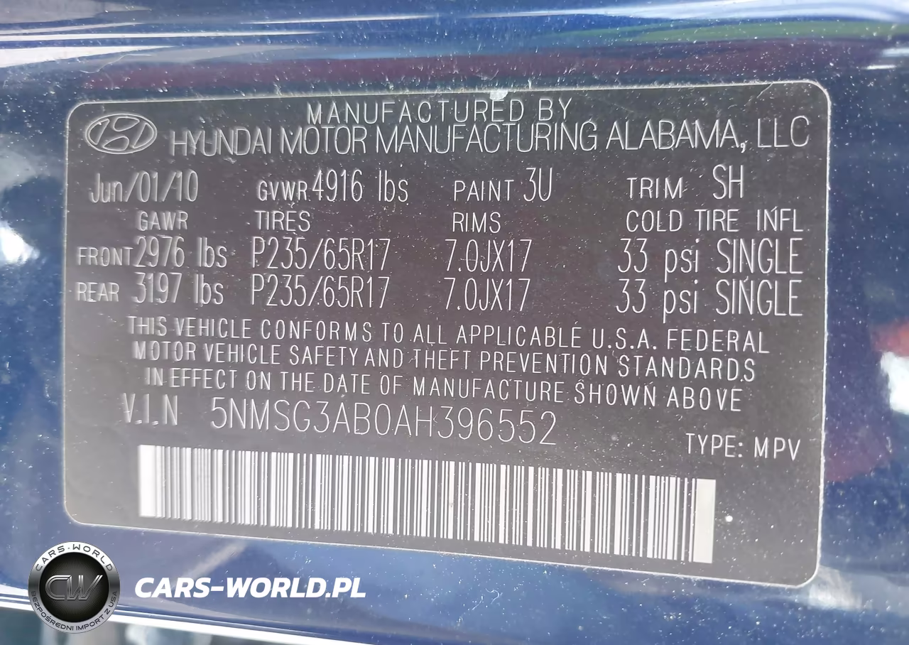 2010 Hyundai Santa Fe Gls VIN:5NMSG3AB0AH396552 - 9