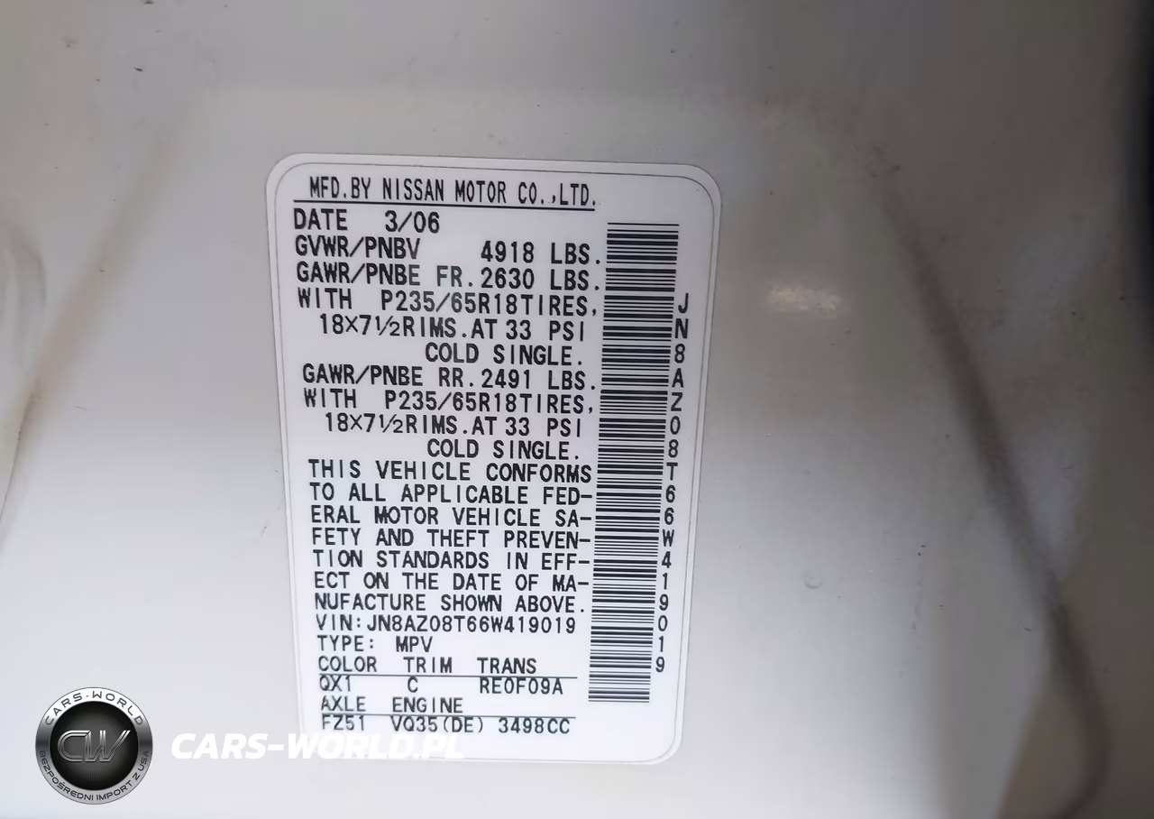 2006 Nissan Murano Sl VIN:JN8AZ08T66W419019 - 9