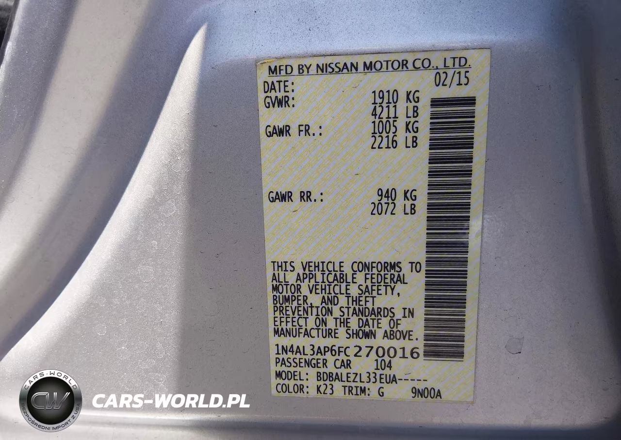 2015 Nissan Altima 2.5-2.5 S-2.5 Sl-2.5 Sv VIN:1N4AL3AP6FC270016 - 9