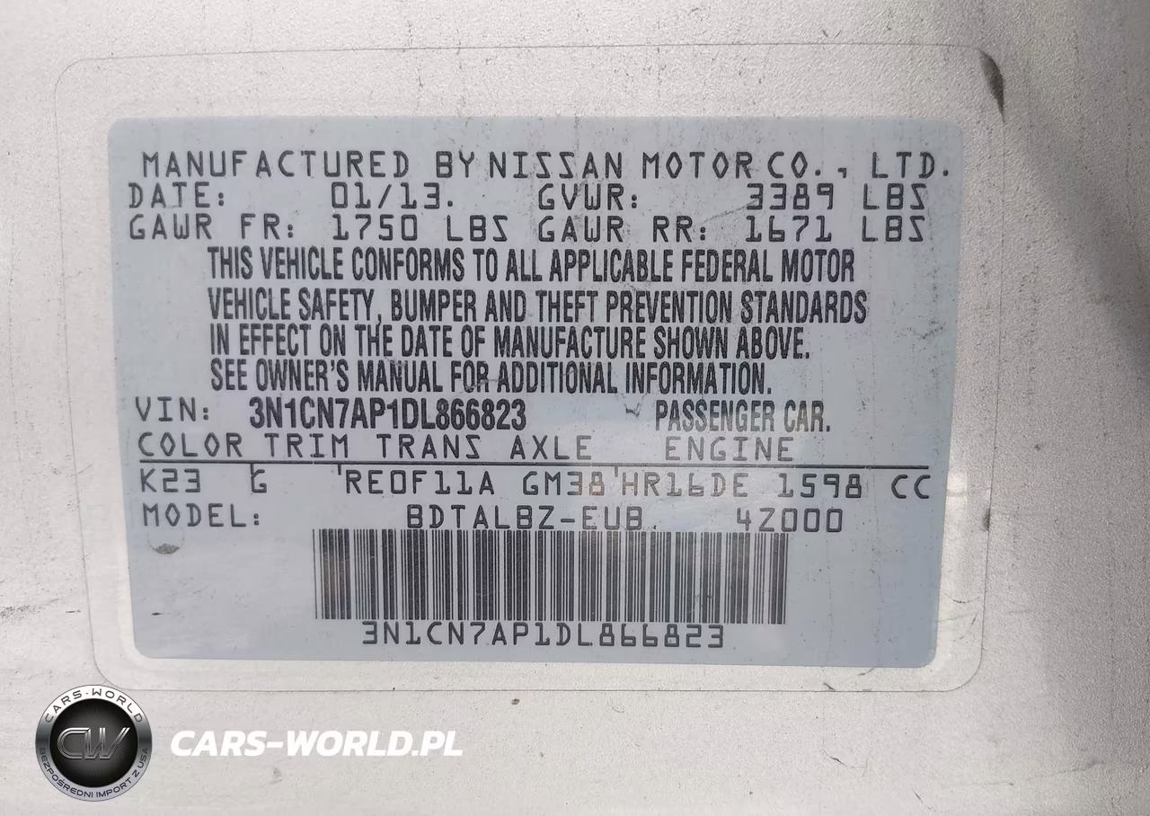 2013 Nissan Versa 1.6 Sv VIN:3N1CN7AP1DL866823 - 9