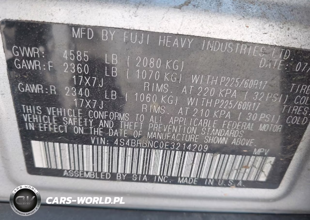 2014 Subaru Outback 2.5I Limited VIN:4S4BRBNC0E3214209 - 9