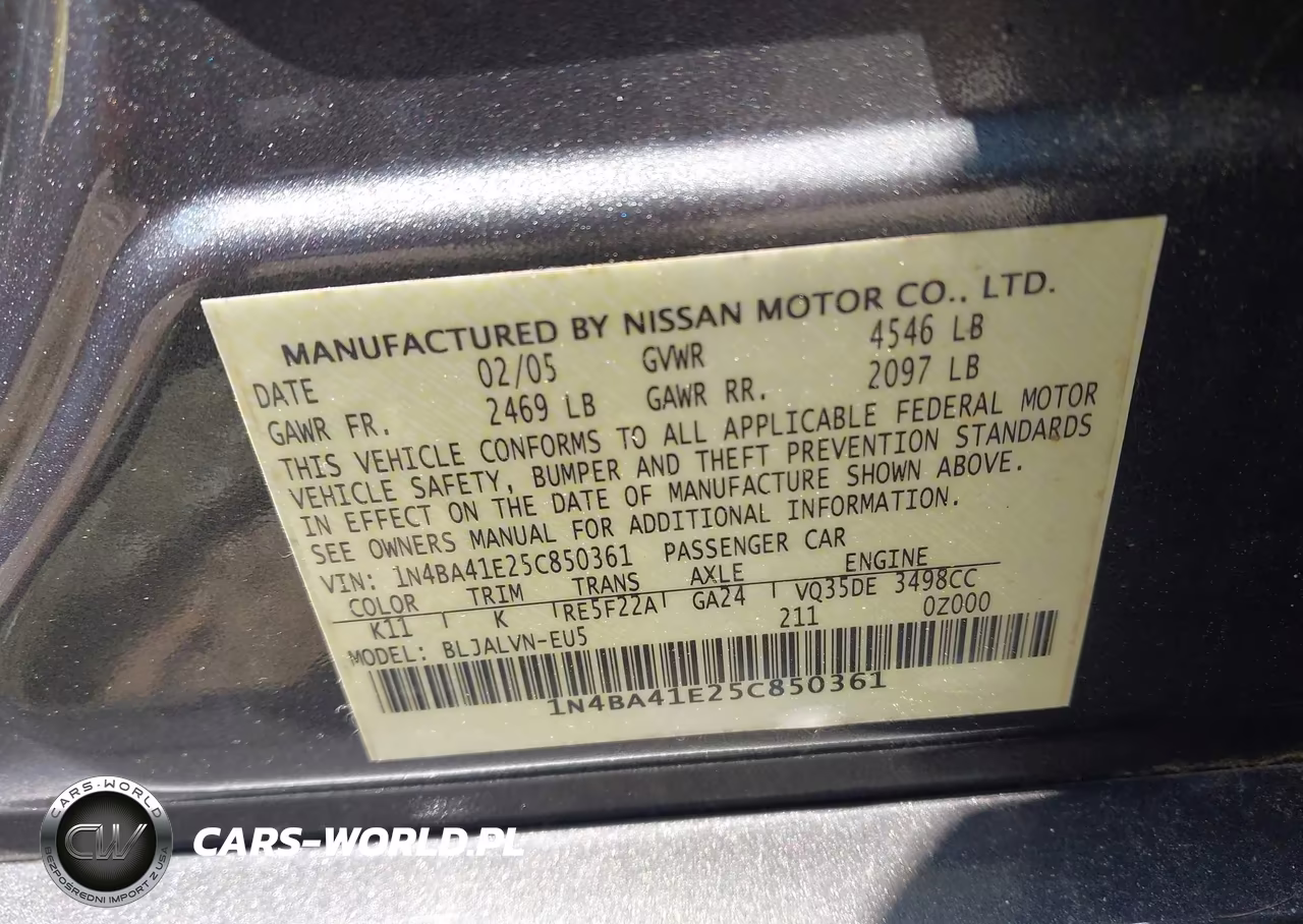 2005 Nissan Maxima 3.5 Se VIN:1N4BA41E25C850361 - 9