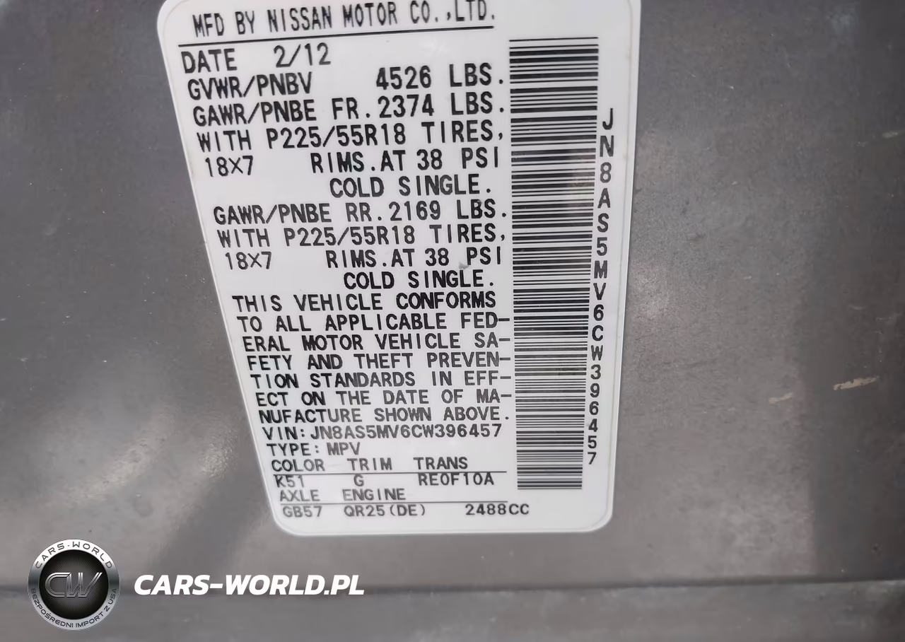 2012 Nissan Rogue Sv W-Sl Pkg VIN:JN8AS5MV6CW396457 - 9