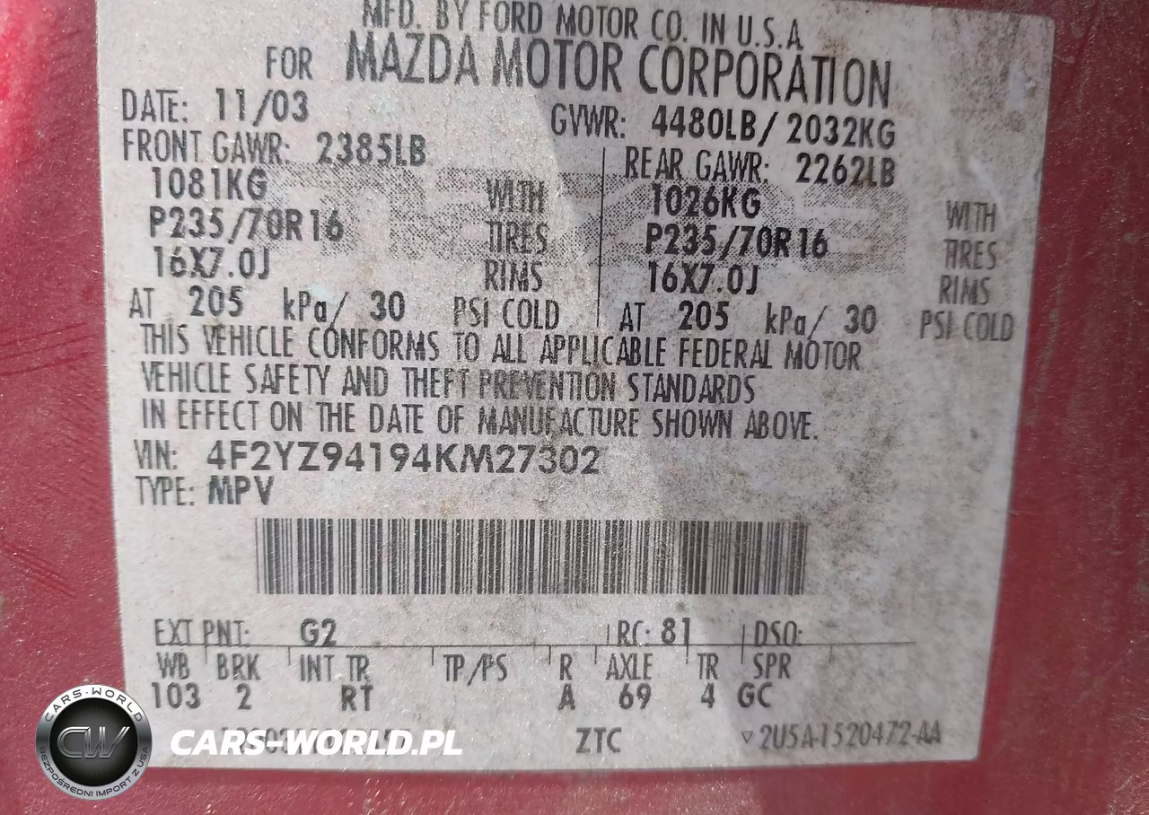 2004 Mazda Tribute Lx V6 VIN:4F2YZ94194KM27302 - 9