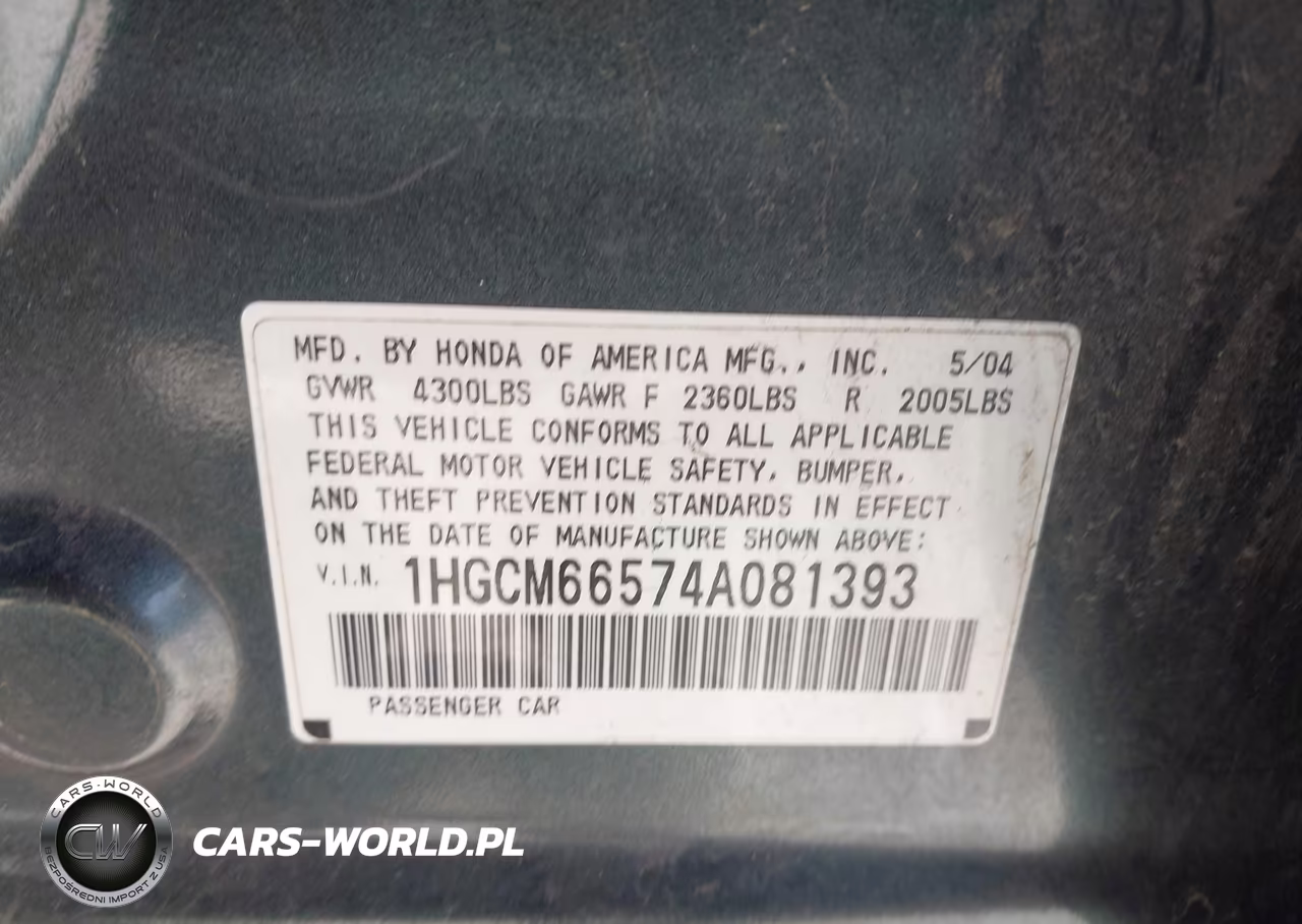 2004 Honda Accord 3.0 Ex VIN:1HGCM66574A081393 - 9