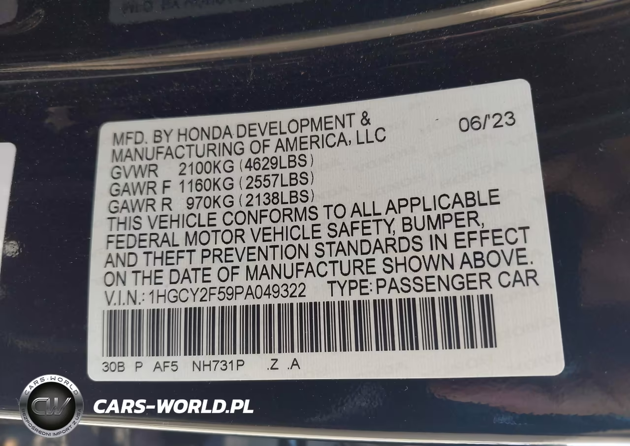 2023 Honda Accord Hybrid Sport VIN:1HGCY2F59PA049322 - 9