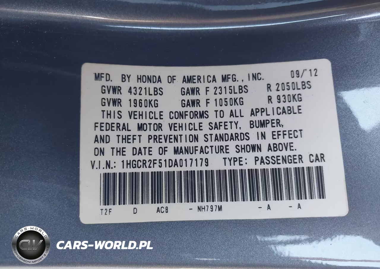 2013 Honda Accord Sport VIN:1HGCR2F51DA017179 - 9