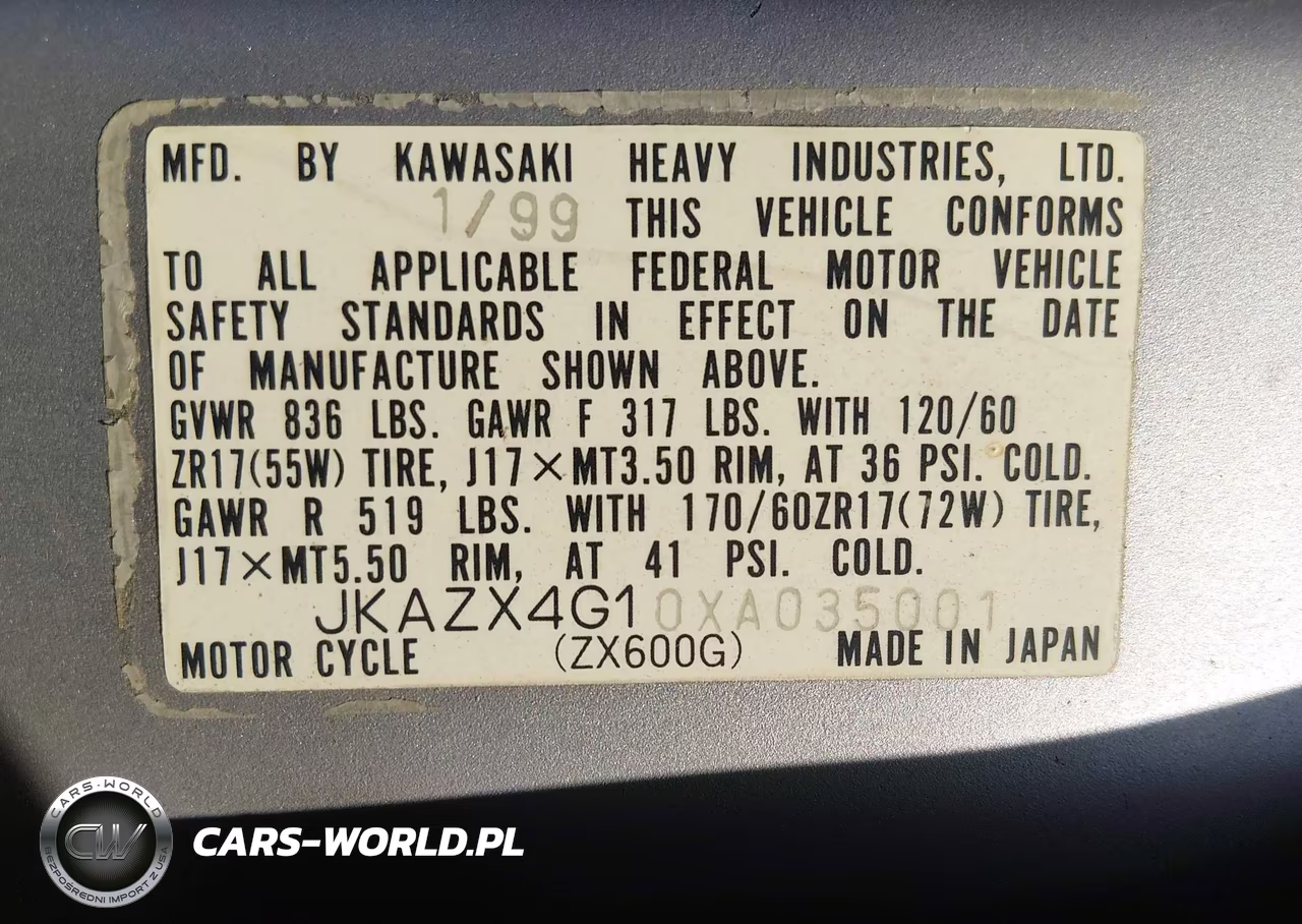 1999 Kawasaki Zx600 G VIN:JKAZX4G10XA035001 - 10