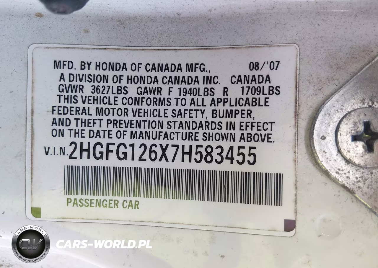 2007 Honda Civic Lx VIN:2HGFG126X7H583455 - 9