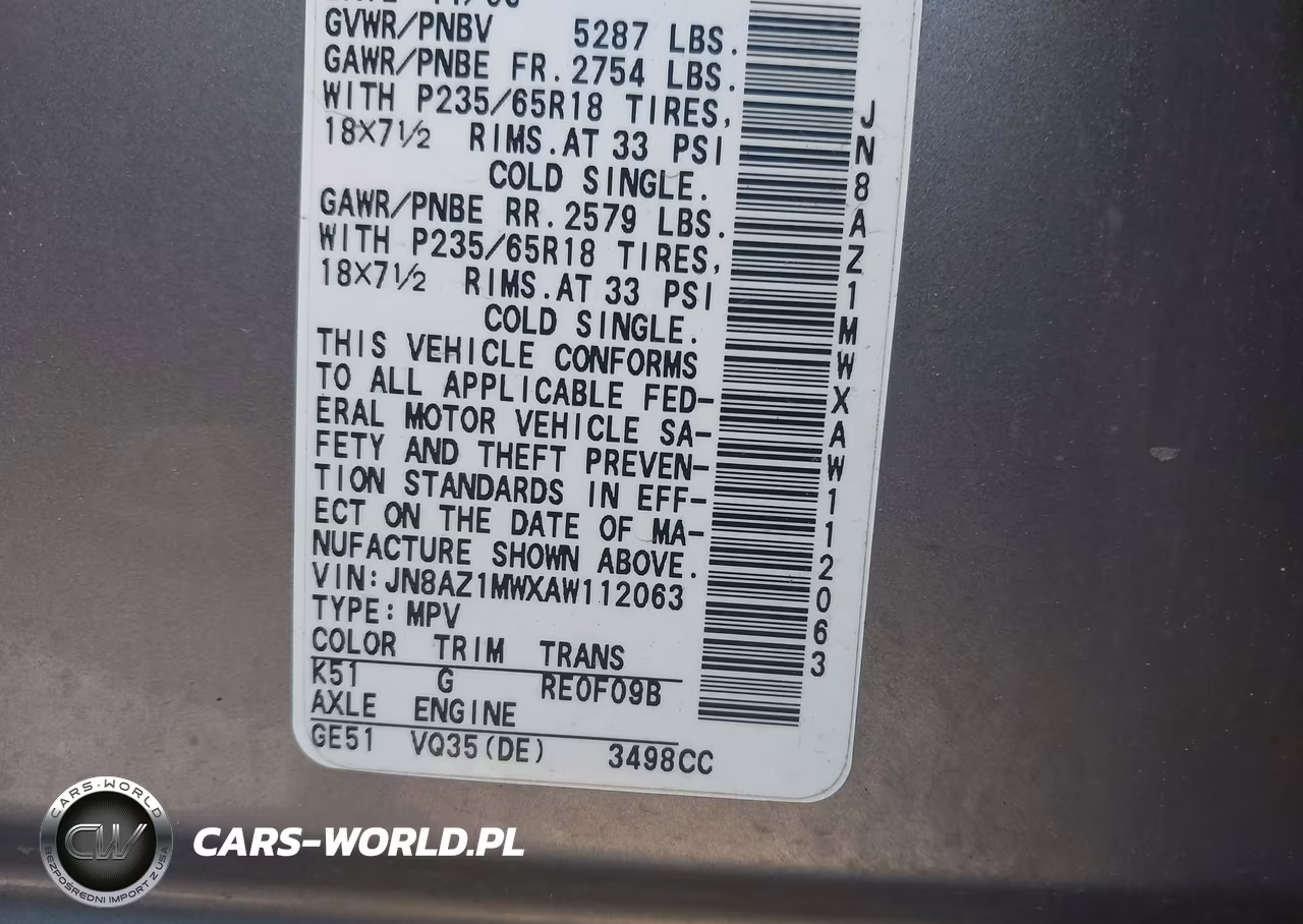 2010 Nissan Murano S VIN:JN8AZ1MWXAW112063 - 9
