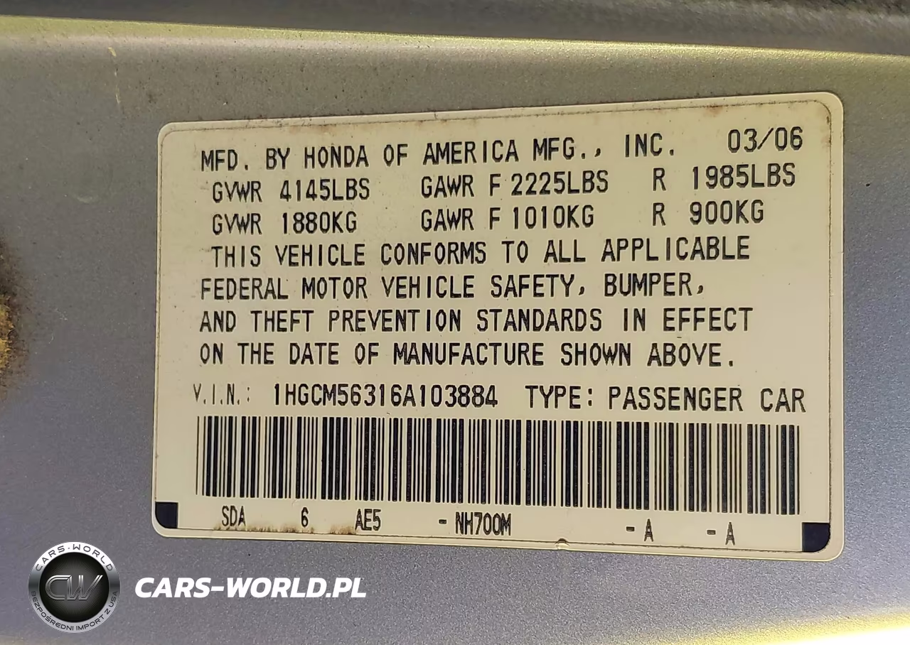 2006 Honda Accord 2.4 Se VIN:1HGCM56316A103884 - 9