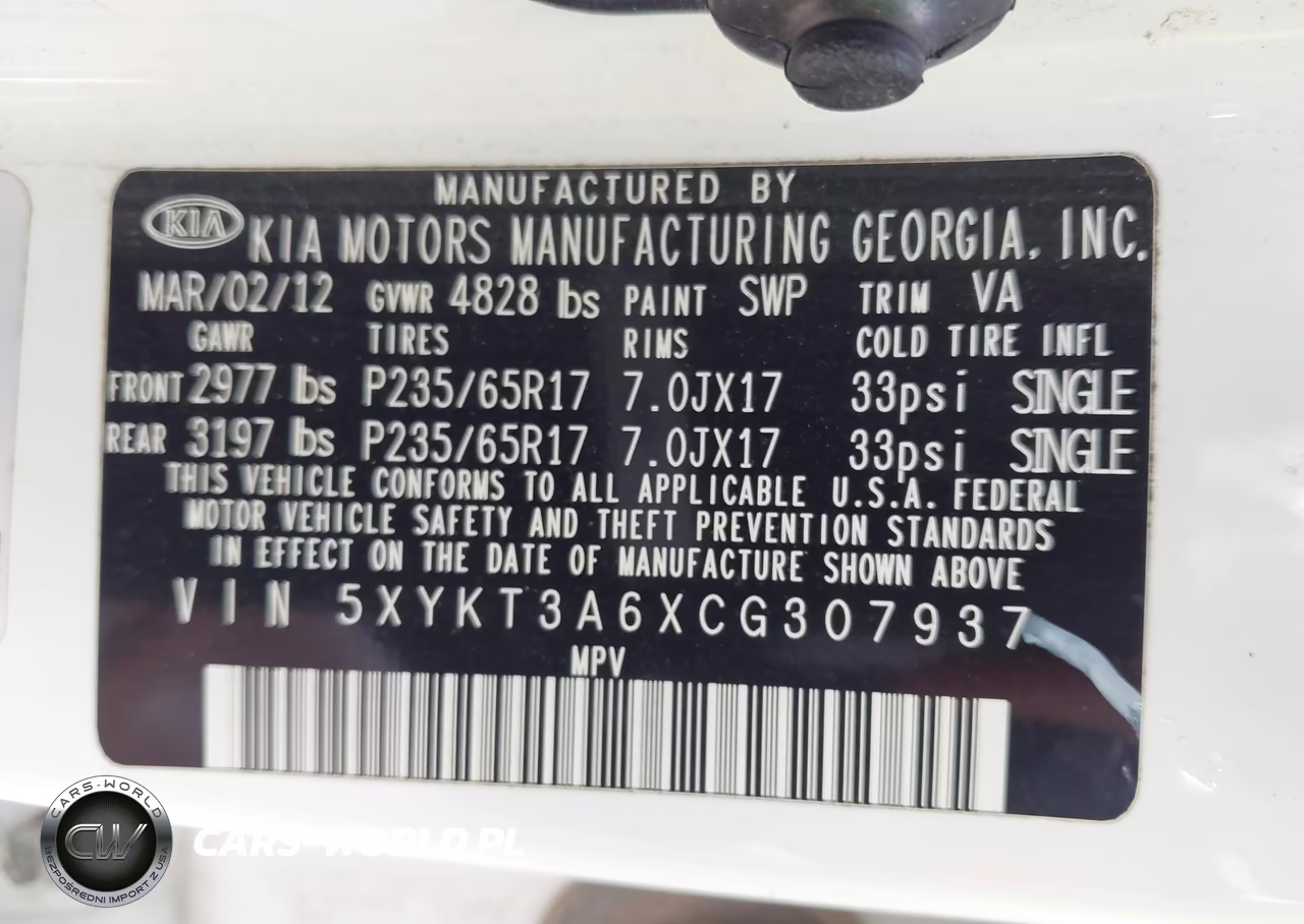 2012 Kia Sorento Lx VIN:5XYKT3A6XCG307937 - 9