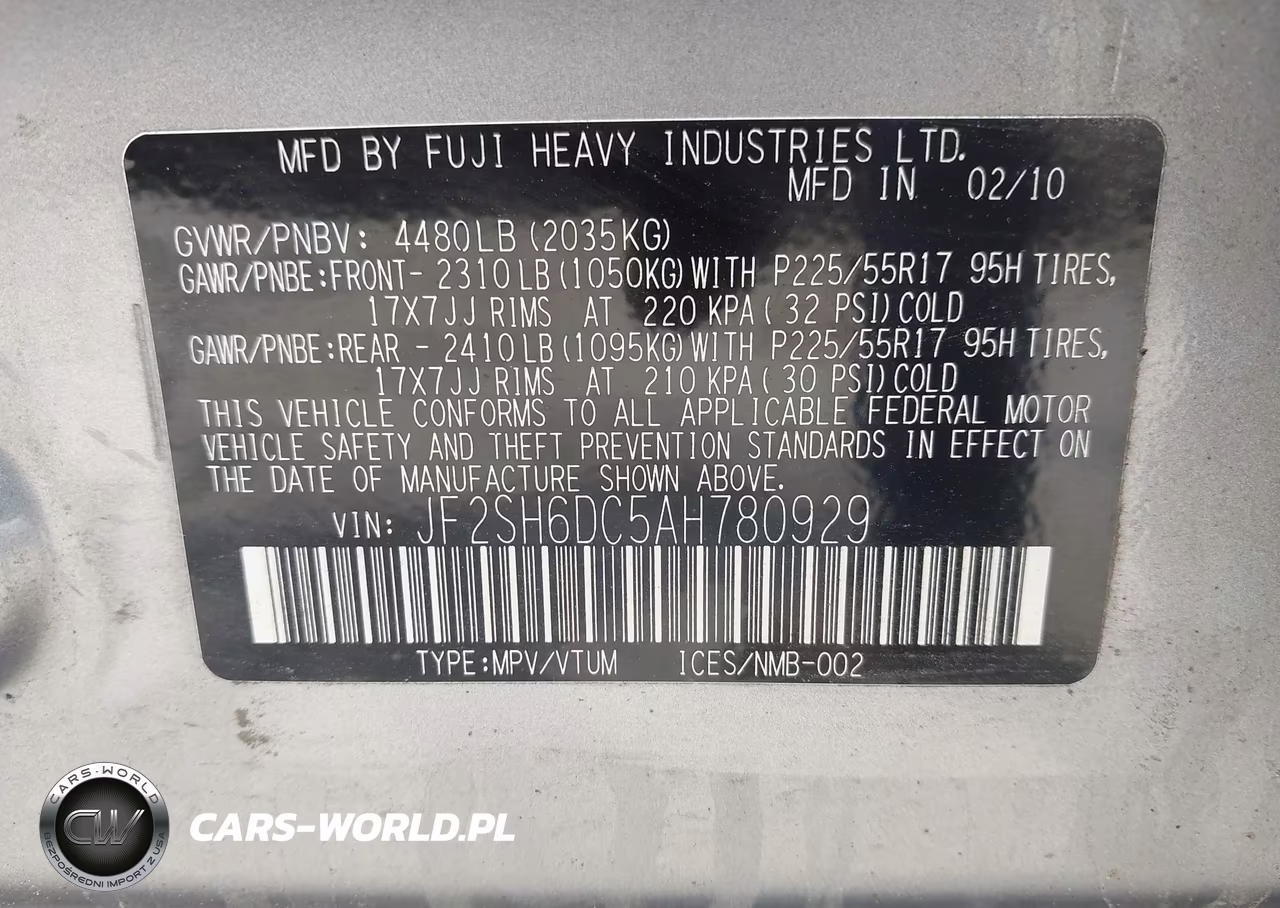 2010 Subaru Forester 2.5X Limited VIN:JF2SH6DC5AH780929 - 9