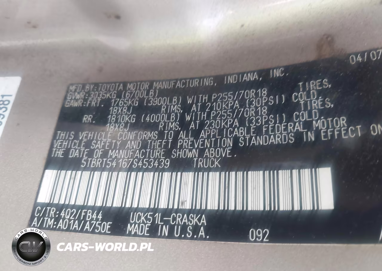 2007 Toyota Tundra Sr5 4.7L V8 VIN:5TBRT54167S453439 - 9