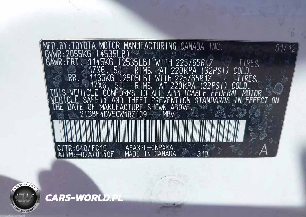 2012 Toyota Rav4 VIN:2T3BF4DV5CW187109 - 9