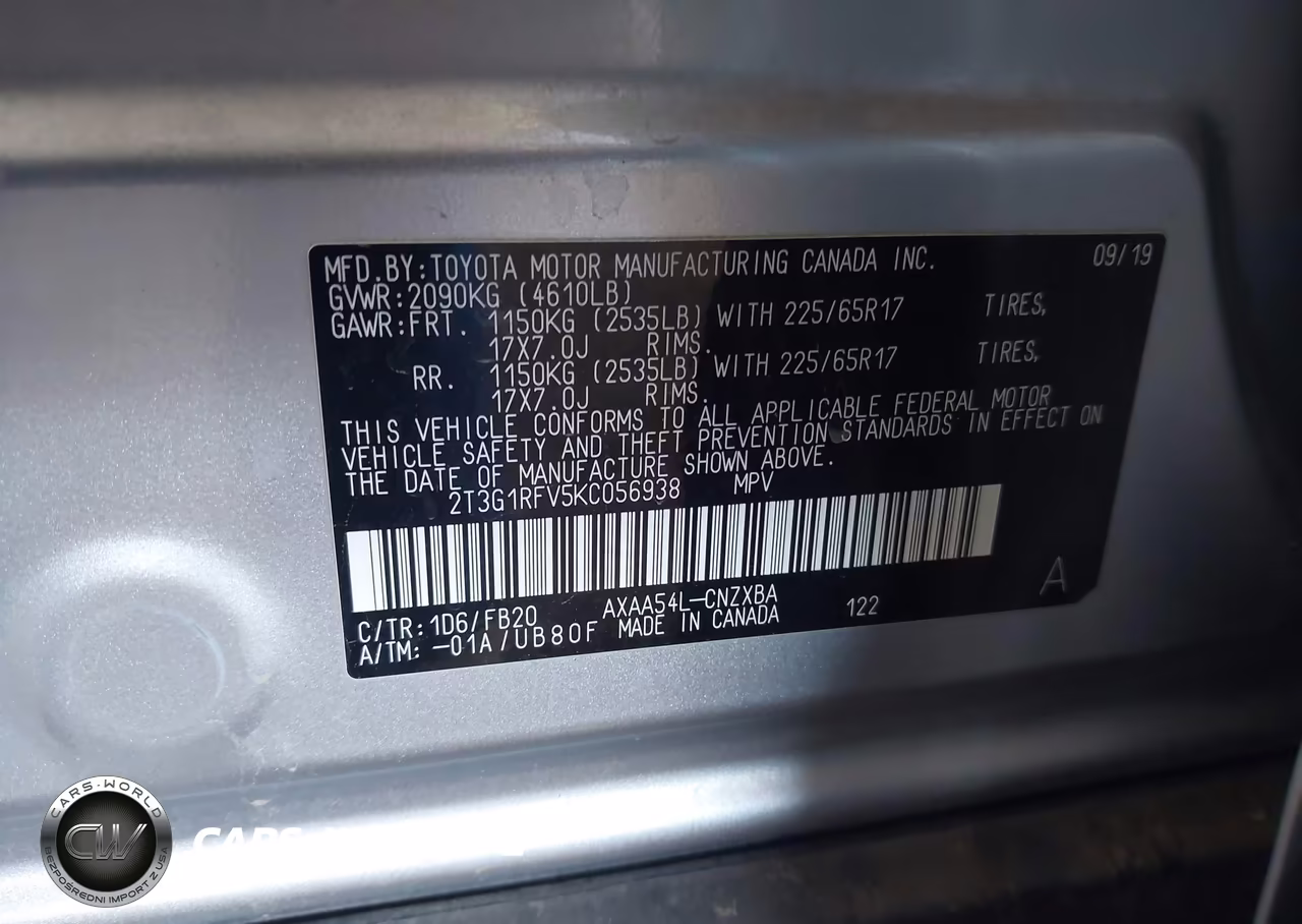 2019 Toyota Rav4 Le VIN:2T3G1RFV5KC056938 - 9