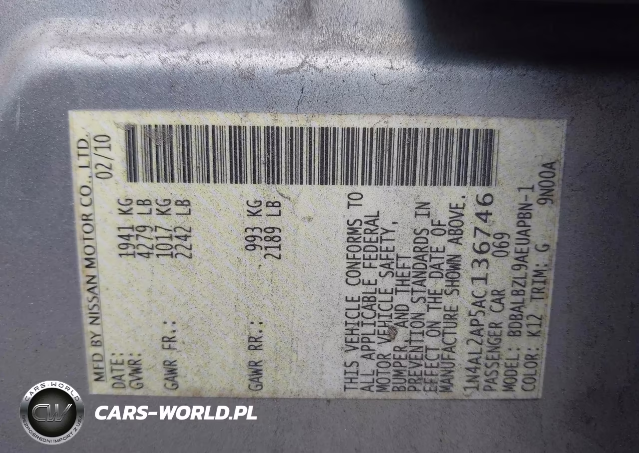 2010 Nissan Altima 2.5 S VIN:1N4AL2AP5AC136746 - 9