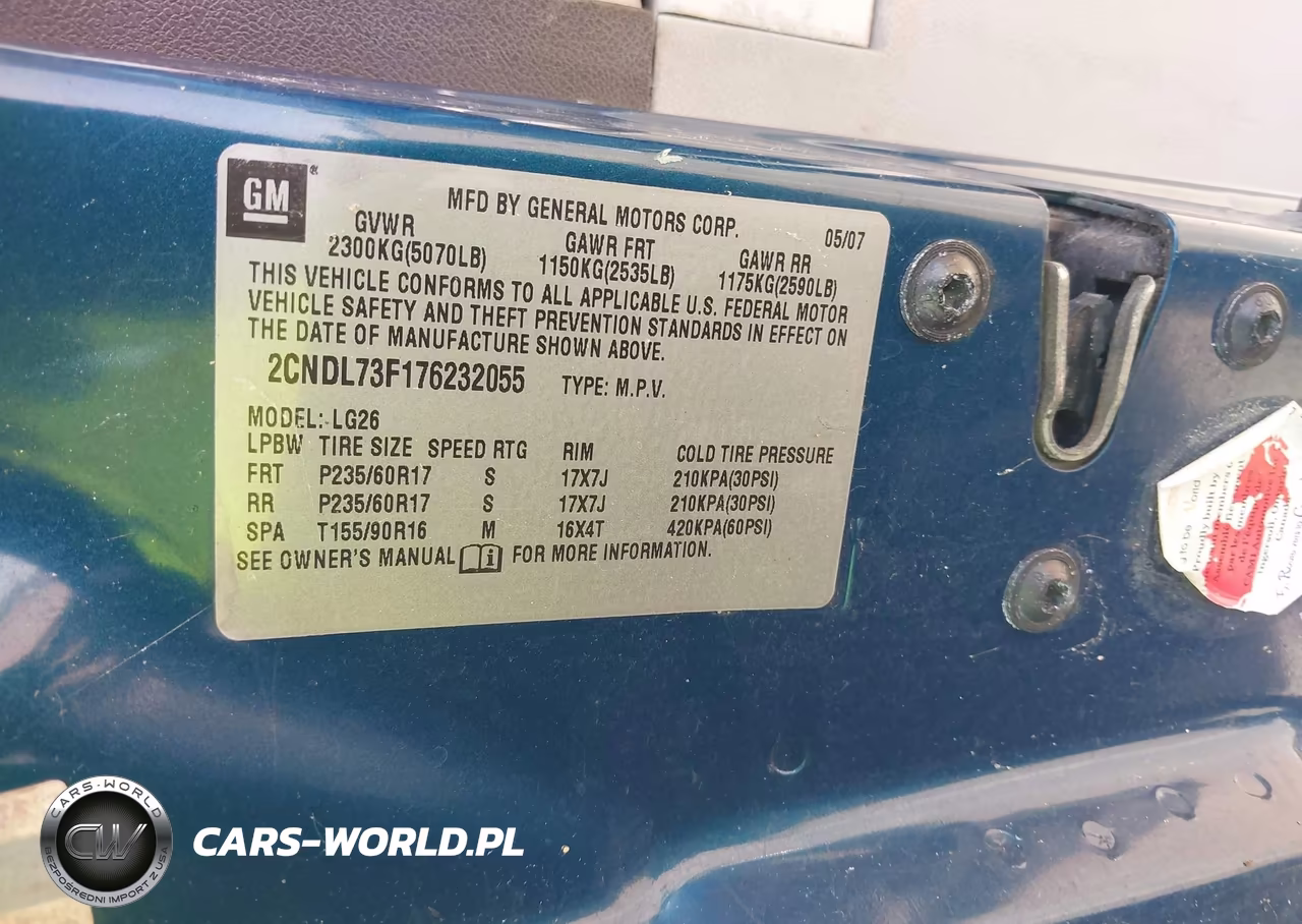 2007 Chevrolet Equinox Lt VIN:2CNDL73F176232055 - 9