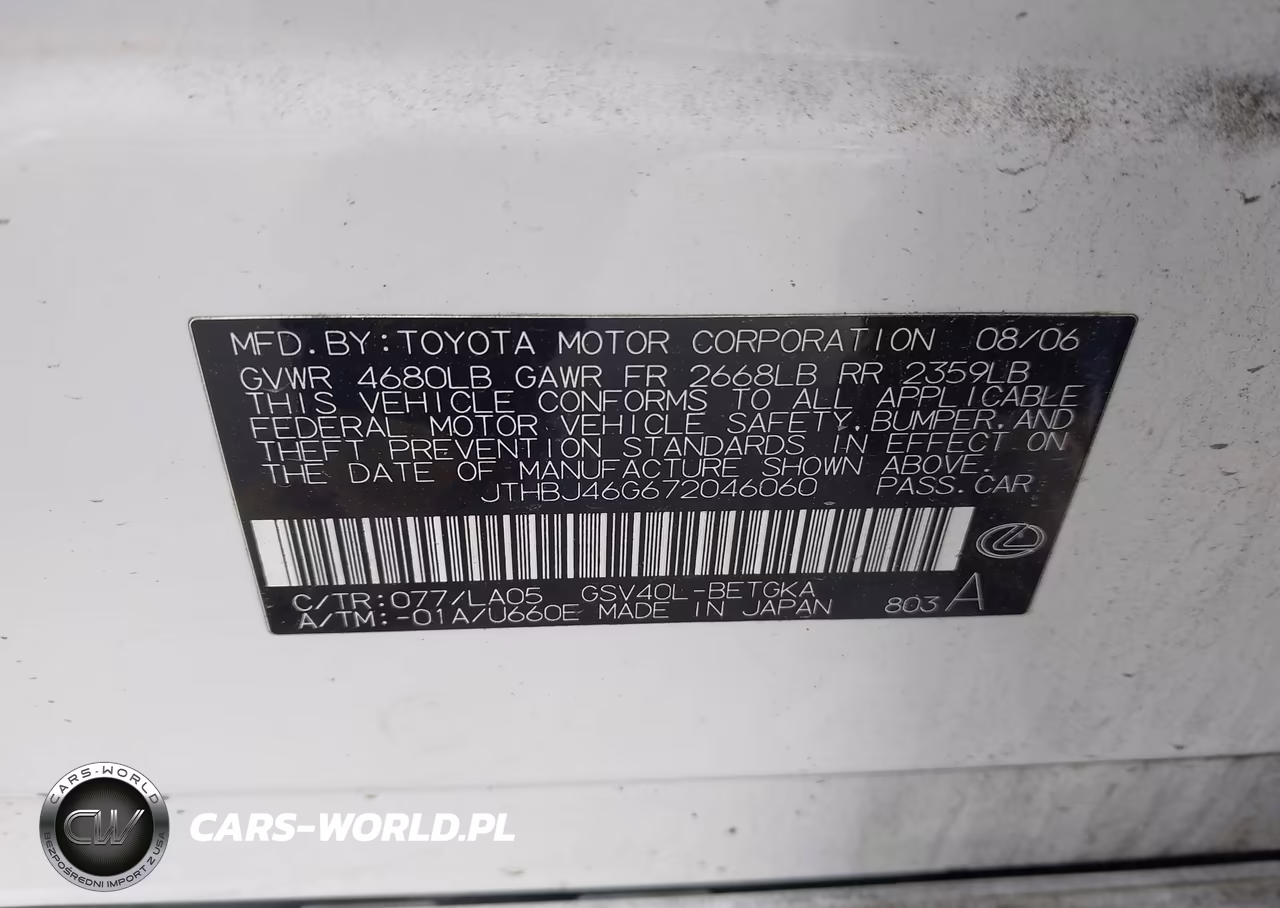 2007 Lexus Es 350 VIN:JTHBJ46G672046060 - 9