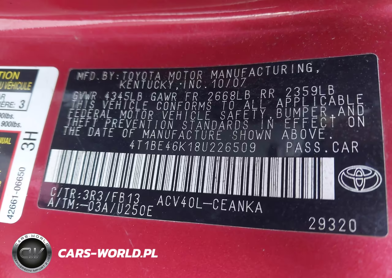 2008 Toyota Camry Le VIN:4T1BE46K18U226509 - 9