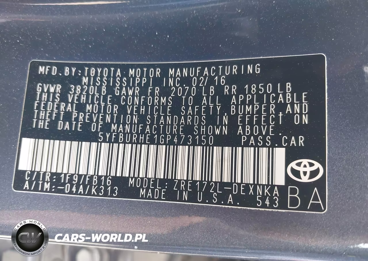 2016 Toyota Corolla Le VIN:5YFBURHE1GP473150 - 9