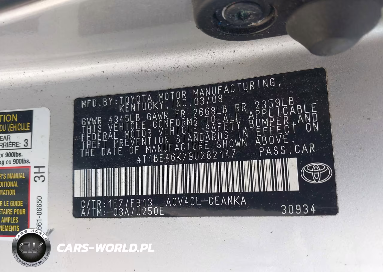 2009 Toyota Camry Le VIN:4T1BE46K79U282147 - 9