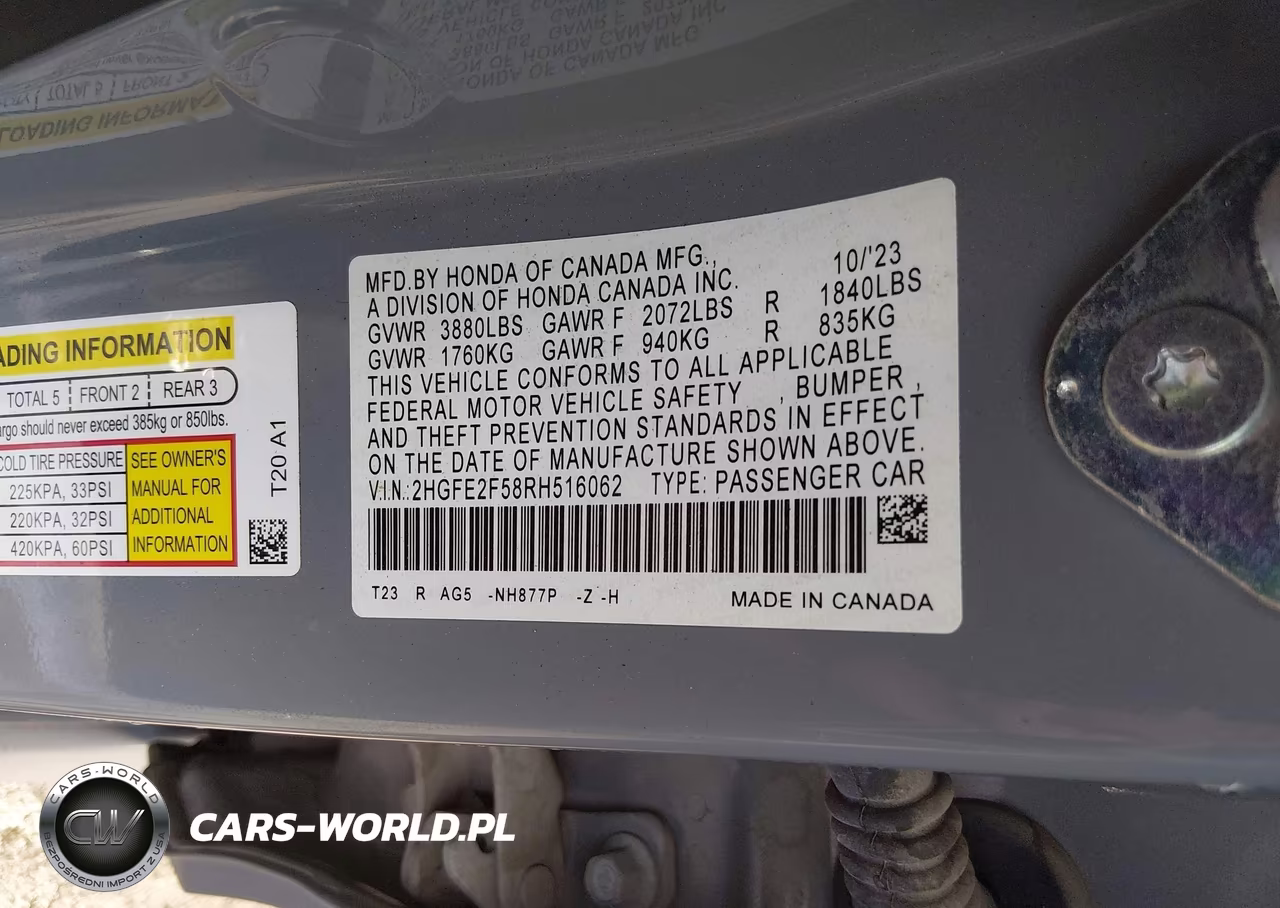 2024 Honda Civic Sport VIN:2HGFE2F58RH516062 - 9