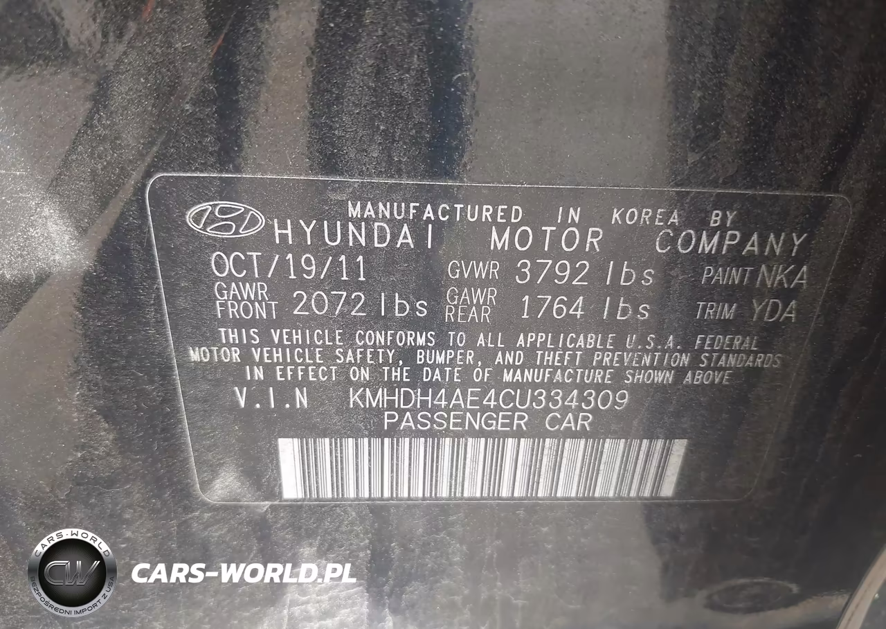 2012 Hyundai Elantra Gls (Ulsan Plant) VIN:KMHDH4AE4CU334309 - 9