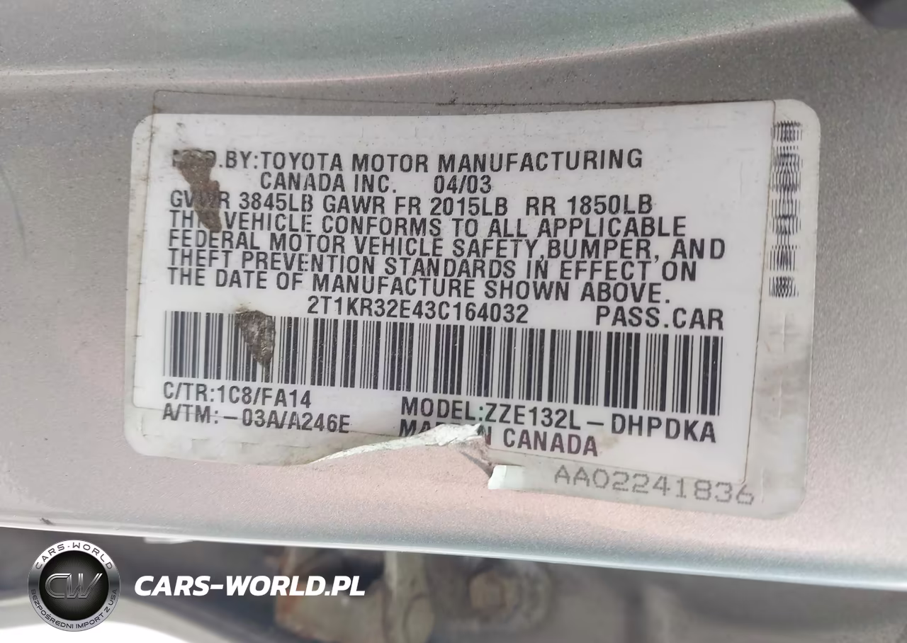 2003 Toyota Matrix Standard VIN:2T1KR32E43C164032 - 9