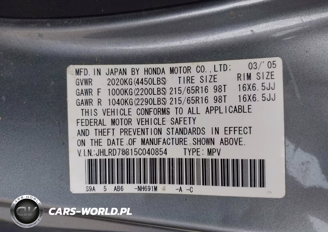 2005 Honda Cr-V Ex VIN:JHLRD78815C040854 - 9