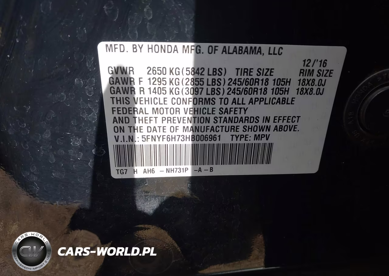 2017 Honda Pilot Ex-L VIN:5FNYF6H73HB006961 - 9