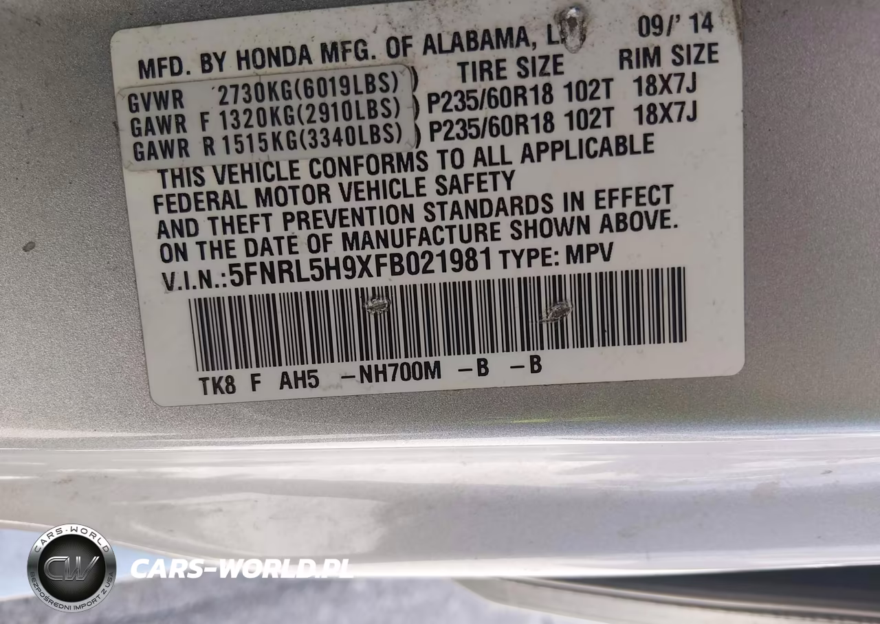 2015 Honda Odyssey Touring-Touring Elite VIN:5FNRL5H9XFB021981 - 9
