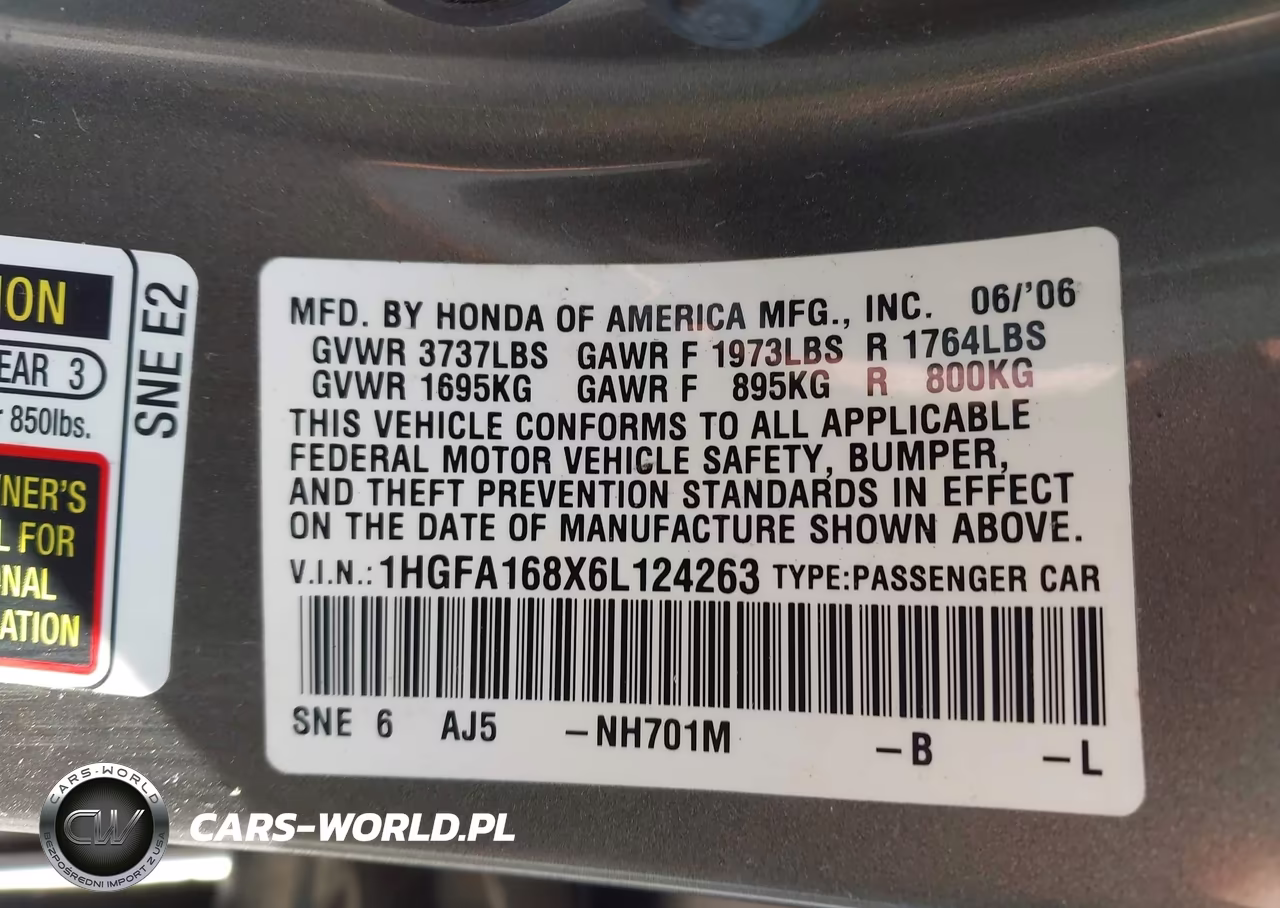 2006 Honda Civic Ex VIN:1HGFA168X6L124263 - 9